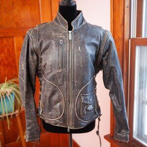 Vintage Y2K Harley Davidson Women M Leather convertible Jacket Vest Lace Up Rock